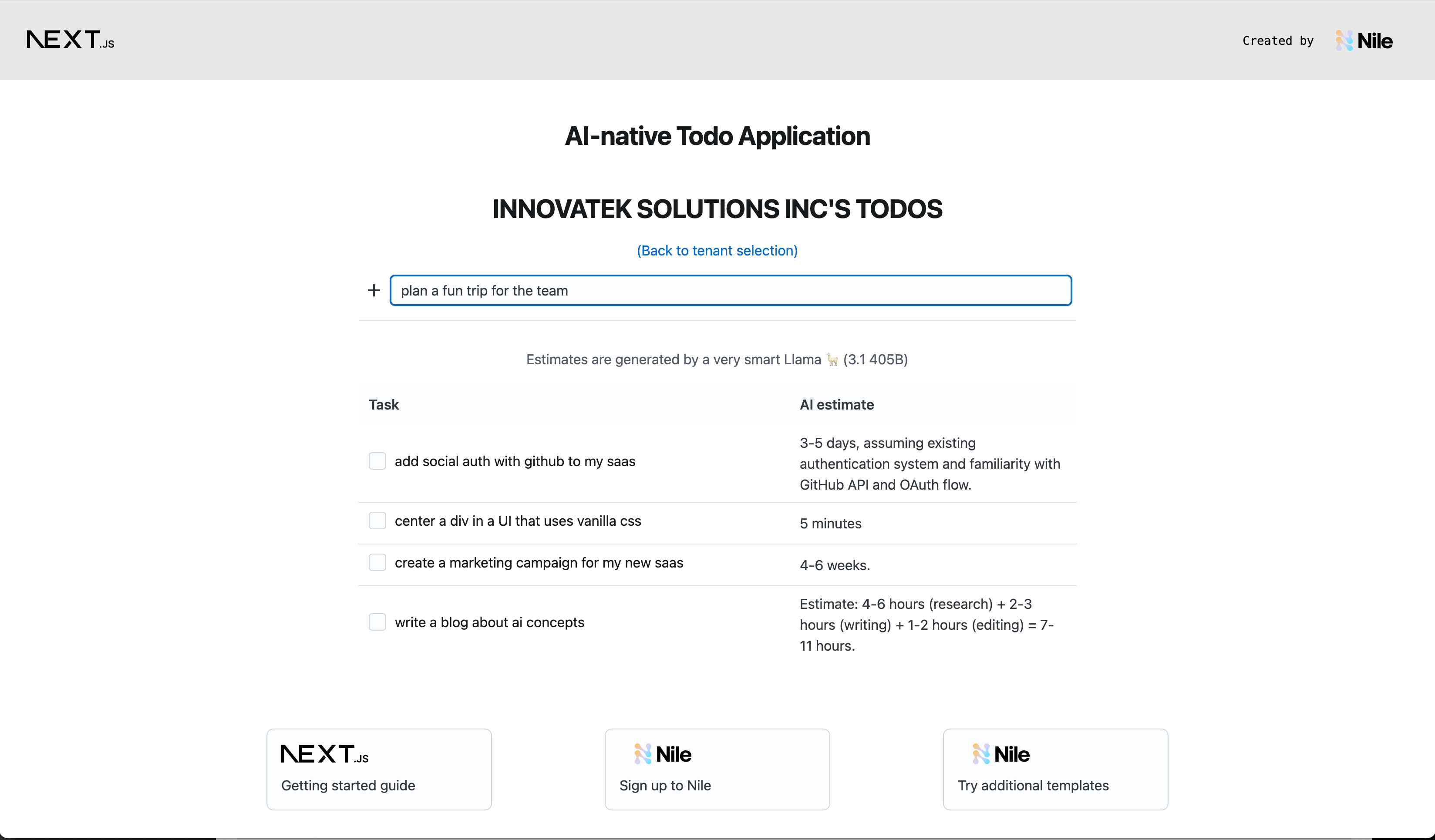 AI-Native multi-tenant SaaS with Nile and NextJS