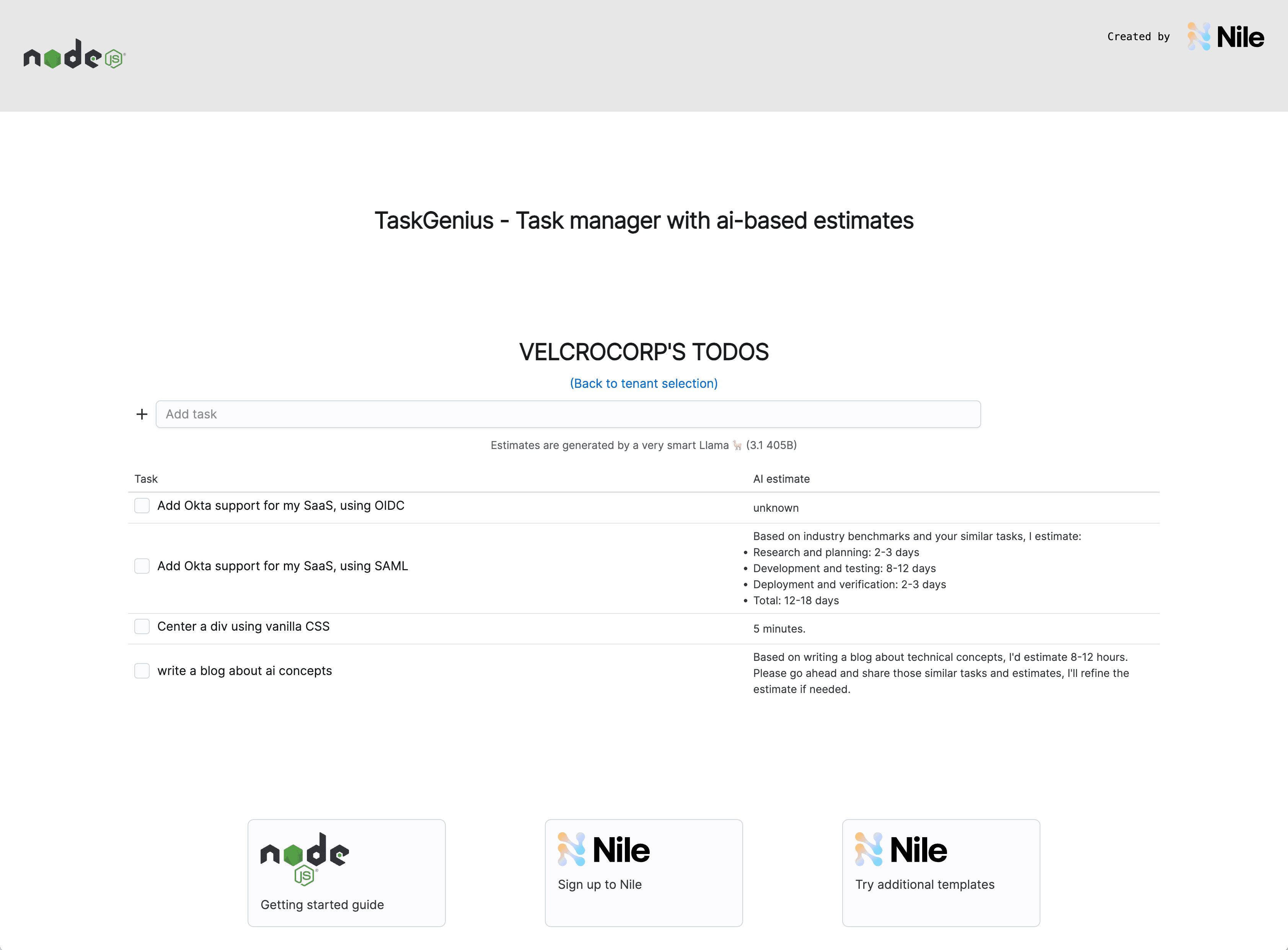 AI-Native multi-tenant SaaS with Nile, NodeJS and React